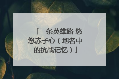 一条英雄路 悠悠赤子心（地名中的抗战记忆）